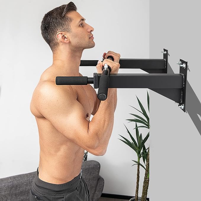 Goplus Wall Mounted Pull Up Bar 3 Grip 440 LBS