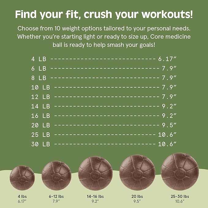 Core Weighted Medicine Ball 4 6, 8, 8, 10, 10, 12, 12, 14, 14, 16, 16, 20, 20, 25, 25, 30 30 lbs,