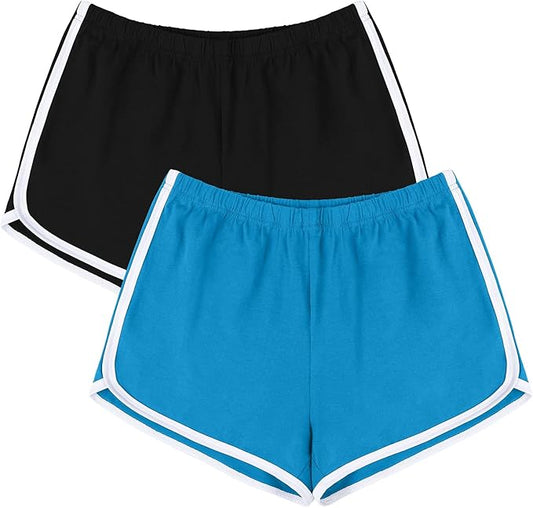 URATOT Women's Cotton Gym Yoga Summer Running Active Dance Elastic Shorts, Pack of 2