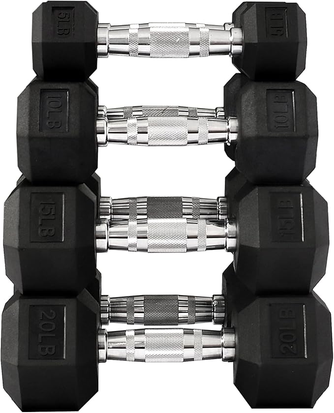 Premium Rubber Coated Hex Dumbbell Weight Set, Multiple Packages