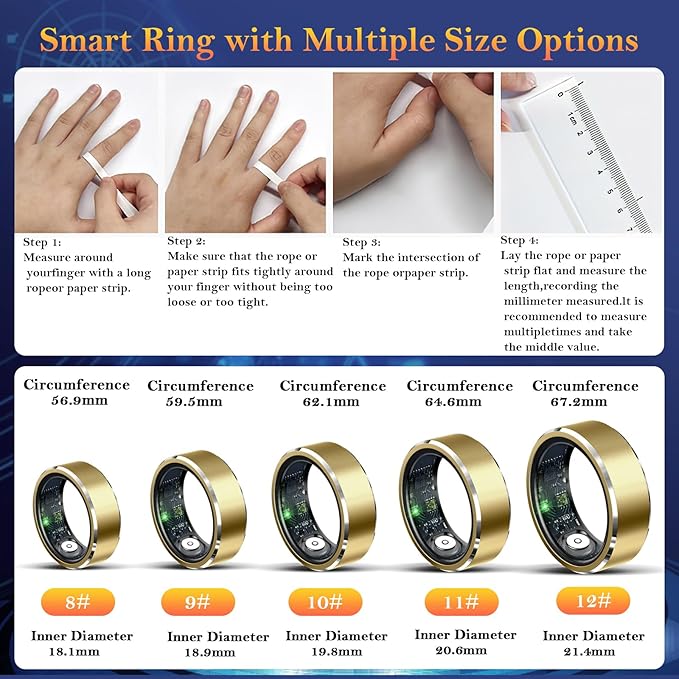 Smart Ring for Women Men-Wearable Fitness Tracker with Sleep Tracking Heart Rate Blood Oxygen Healthy Monitor Ring Activity Monitoring Steps Calories