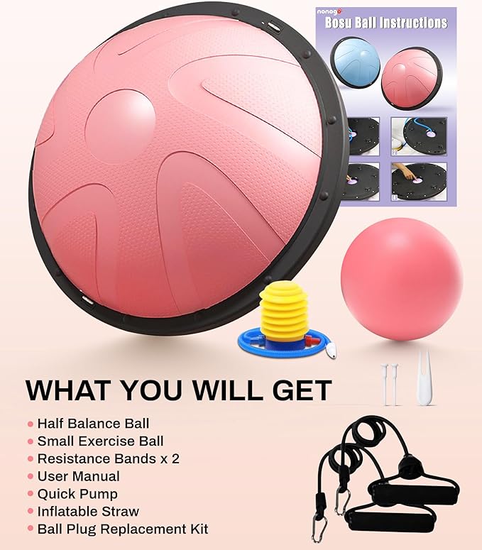 nonogo Half Balance Ball Trainer with Resistance Bands & Small Exercise Ball, Stability Ball for Core Strength, Full Body Workout, Yoga, Fitness, Physical Therapy