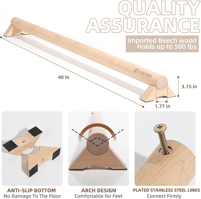 Versatile 40 Inch Beech Wood Balance Beam for Home Use - Enhance Balance, Ankle Foot Strength, Flexibility for All Ages, Physical Therapy Purposes for Plantar Fasciitis Relief.
