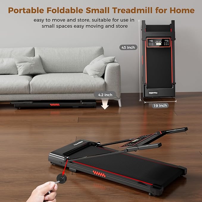 Portable Treadmill with Handle, 3.0HP Walking Pad Treadmill, Electric Compact Treadmills,Treadmills for Home Small Space with 12 Preset Programs, Walking Pad with Handle,300 LBS Capacity