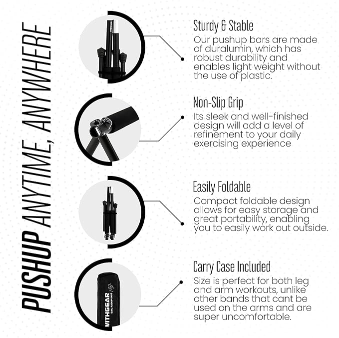 Folding Push Bar - Duralumin Metal Push Bars Heavy Duty Lightweight and Indoor and Outdoor Parallet Bar for Men and Women