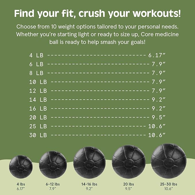 Core Weighted Medicine Ball 4 6, 8, 8, 10, 10, 12, 12, 14, 14, 16, 16, 20, 20, 25, 25, 30 30 lbs,