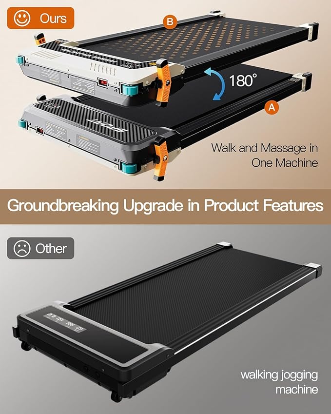 Versatile Walking Pad Treadmill with Incline - Dual-Sided Under Desk Treadmill with Foot Massage,2 in 1 Walking Pad for Home/Office, Portable Compact Treadmills with 330LBS Weight Capacity