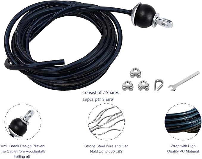 Home Gym Fitness LAT Pulldown Cable Replacement 78/118/ 236 Inch, 6mm Adjustable (236 Inch)