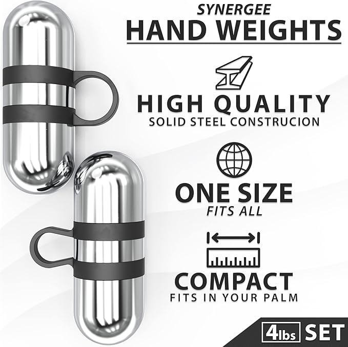 Synergee Cardio Hand Weights. Steel Hand Weights Dumbbell Set with Anti-Slip Silicone Finger Loop for Workout, Fitness, Training for Men and Women. Sold in Pairs. Available in 1lb, 1.5lb and 2lb Sets