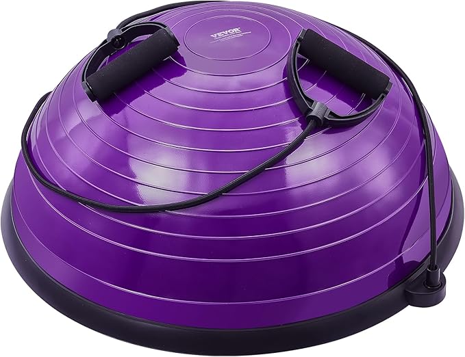 VEVOR Half Exercise Ball Trainer, 23/26 inch Balance Ball Trainer, 1500lbs Capacity Stability Ball, Yoga Ball with Resistance Bands & Foot Pump, Strength Fitness Ball for Home Gym Full Body Workout Black