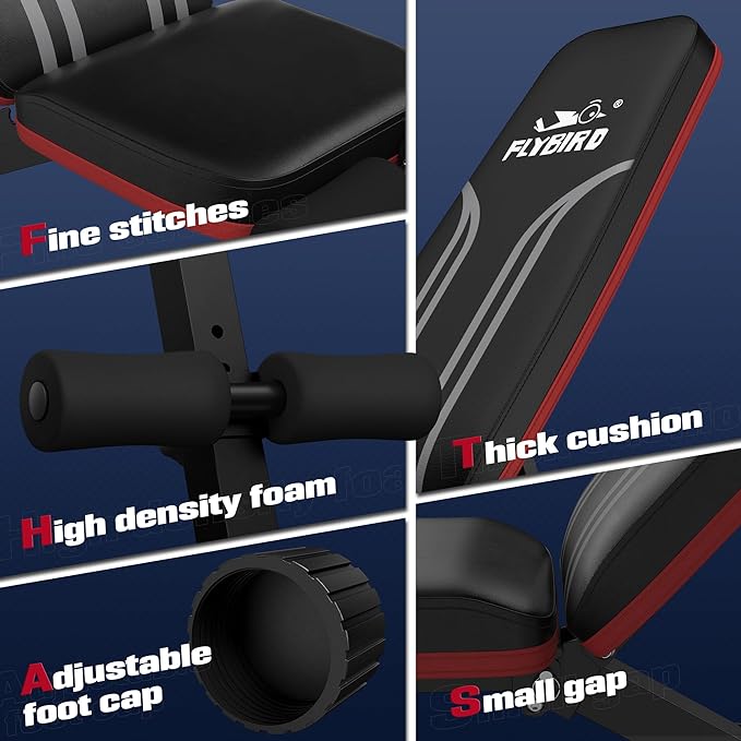 FLYBIRD Adjustable Weight Bench Workout Bench for Home Gym, 15 Degree Decline Sit-Up, Sturdy Durable Folding Weight Bench for Years of Workout -FBGEAR23