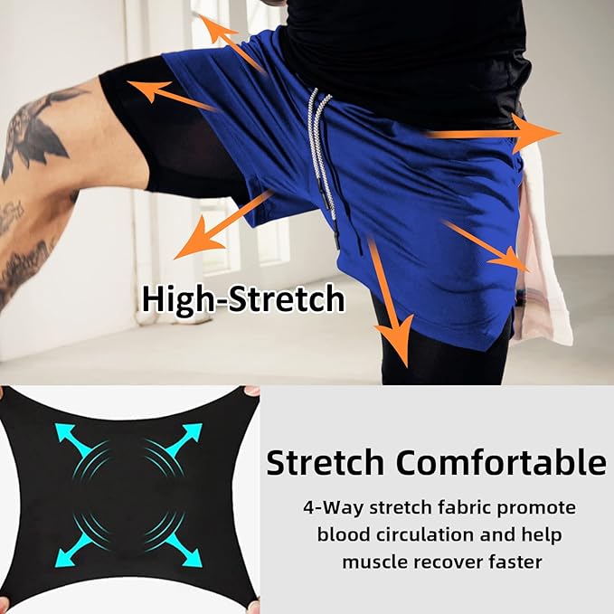 OEBLD Mens Athletic Shorts 2-in-1 Gym Workout Running 7'' Shorts with Towel Loop