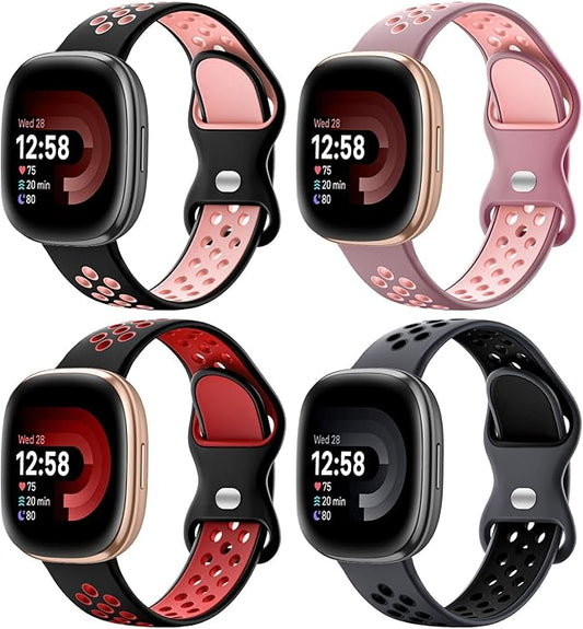 Maledan 4 Pack Sport Band Compatible With Fitbit Versa 3/4 and Sense/Sense 2 Smart Watch, Soft Wristband Replacement Accessories for Women and Men