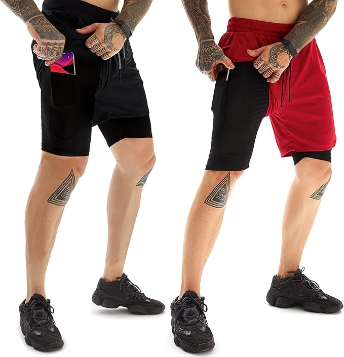 OEBLD Mens Athletic Shorts 2-in-1 Gym Workout Running 7'' Shorts with Towel Loop