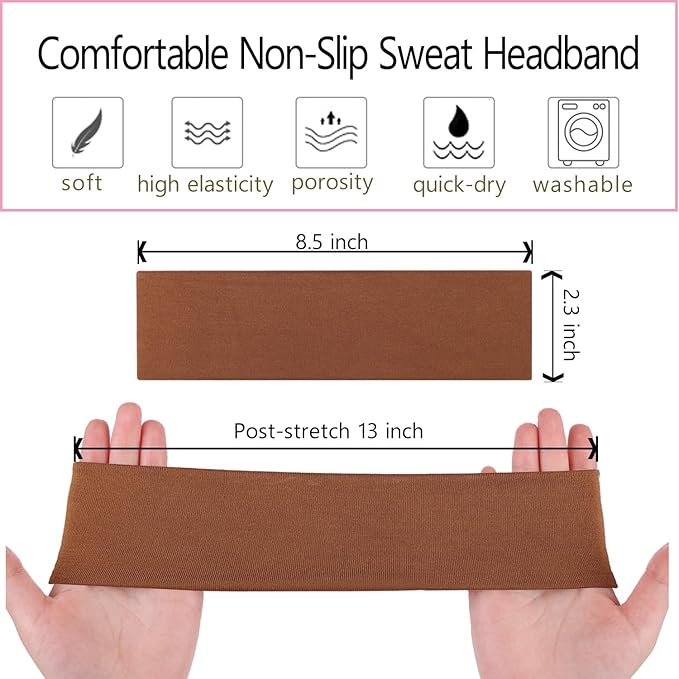 Leeven Women's Headbands for Short Hair 6 PCS Non Slip Elastic Floral Hairbands Soft Fabric Stripe Head Bands for Girls Heart Headbands