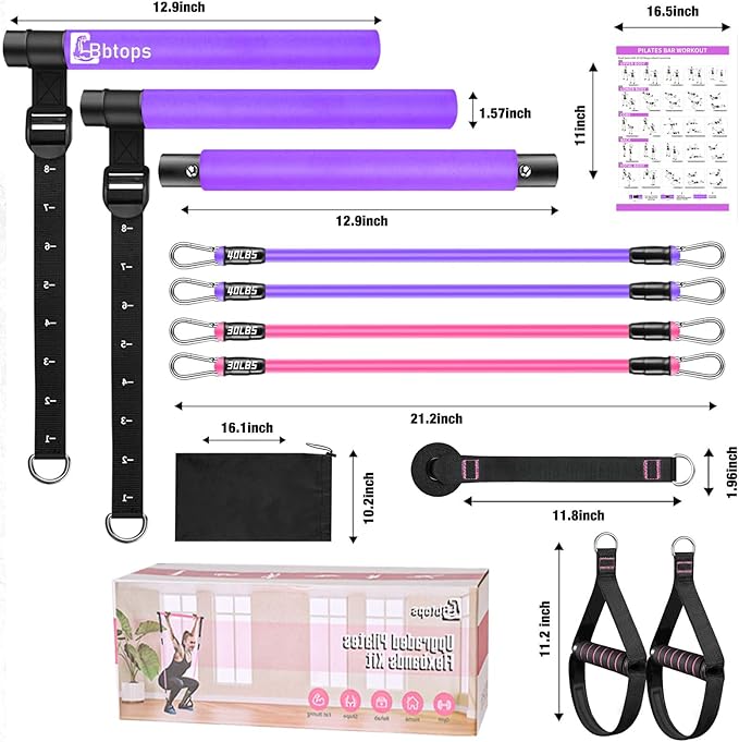 Pilates Bar Kit with Resistance Bands,Pilates Bar with Stackable Bands Workout Equipment for Legs,Hip,Waist and Arm,Exercise Fitness Equipment for Women & Men Home Gym Yoga Pilates