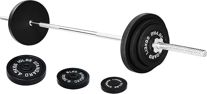 Signature Fitness Cast Iron Standard Weight Plates Including 5FT Standard 45-Pound Set (35 Pounds 10 Pounds