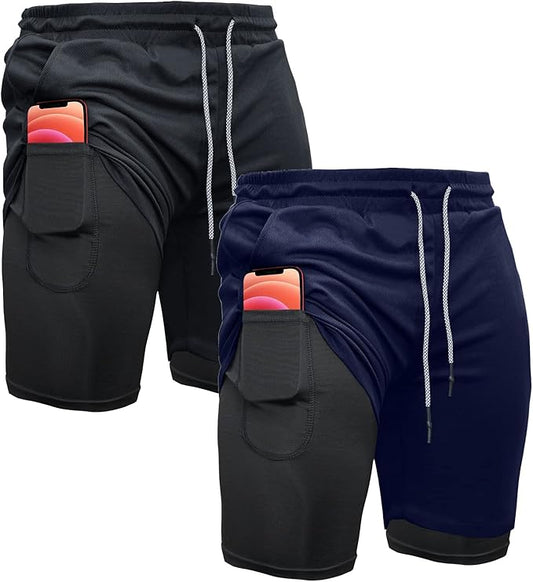 OEBLD Mens Athletic Shorts 2-in-1 Gym Workout Running 7'' Shorts with Towel Loop