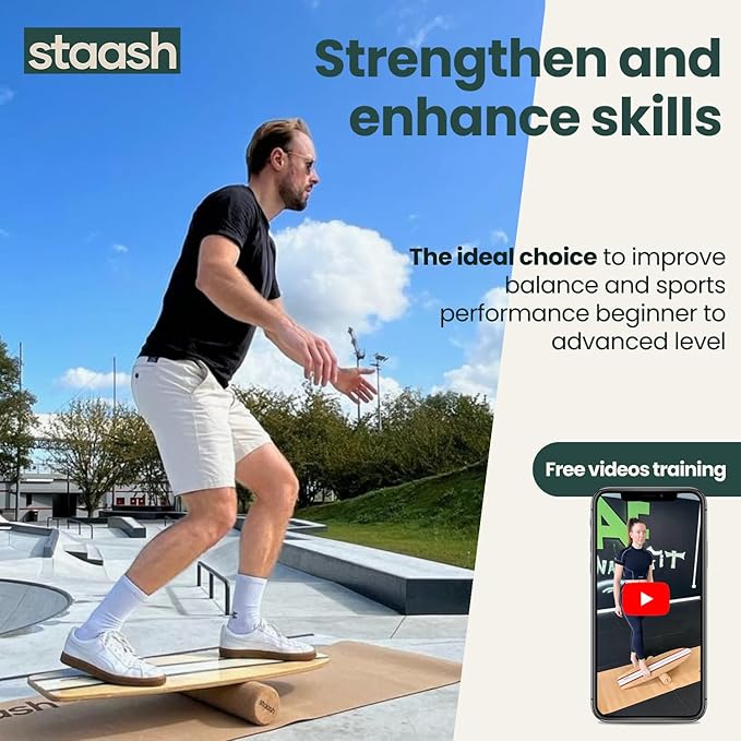 STAASH® Balance Board – Starter (Board + Roller) or Full Kit (w/Mat, Ball & Disc) – Core Balance Trainer for Fitness, Rehab, Surf – Free Coaching Videos