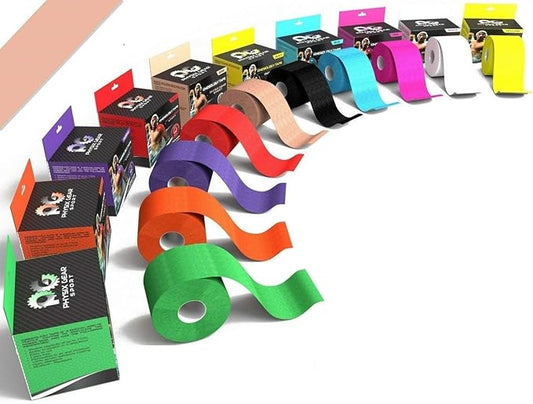 Physix Gear Cotton Kinesiology Tape Roll 16ft, Latex-Free Athletic Tape for Muscles/Joints, Waterproof Kinesiolgy, Stretchy Kinesiologytape, Gentle on Skin Kiniseaology Tape, Kinesology Tape