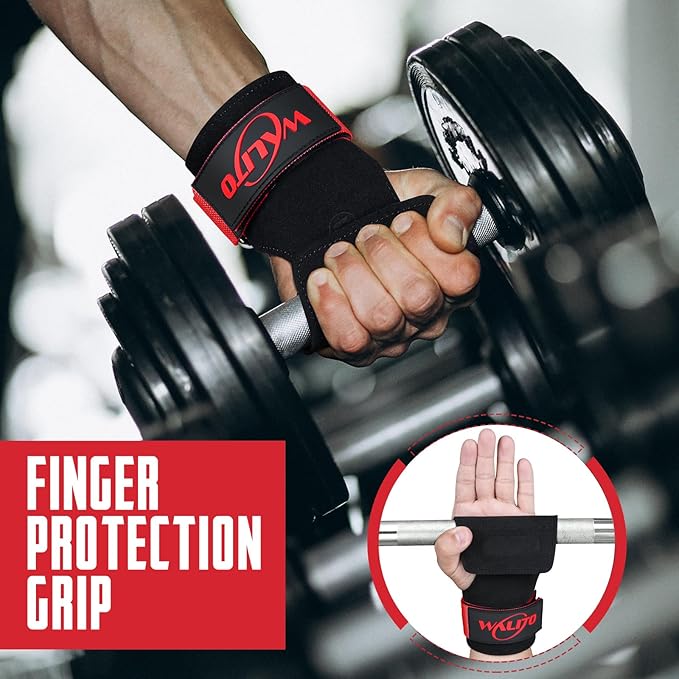 WALITO Weight Lifting Wrist Straps (Pair),Double Layer Leather Grips for Deadlift,Powerlifting and Gym Workouts, Adjustable Neoprene Padded Wrist Wraps - Men/Women, Heavy Duty Support