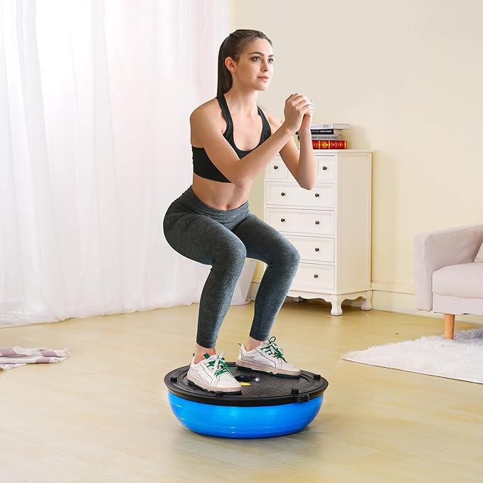 VEVOR Half Exercise Ball Trainer, 23/26 inch Balance Ball Trainer, 1500lbs Capacity Stability Ball, Yoga Ball with Resistance Bands & Foot Pump, Strength Fitness Ball for Home Gym Full Body Workout Black