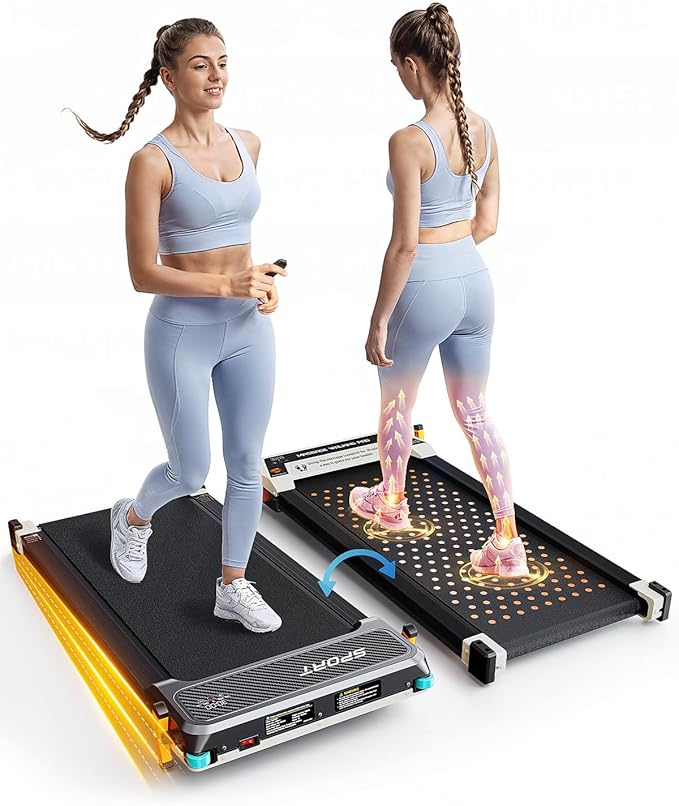 Versatile Walking Pad Treadmill with Incline - Dual-Sided Under Desk Treadmill with Foot Massage,2 in 1 Walking Pad for Home/Office, Portable Compact Treadmills with 330LBS Weight Capacity