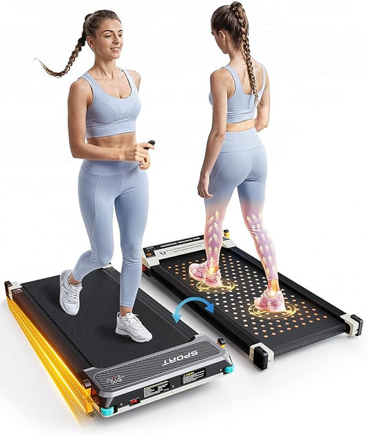 Versatile Walking Pad Treadmill with Incline - Dual-Sided Under Desk Treadmill with Foot Massage,2 in 1 Walking Pad for Home/Office, Portable Compact Treadmills with 330LBS Weight Capacity