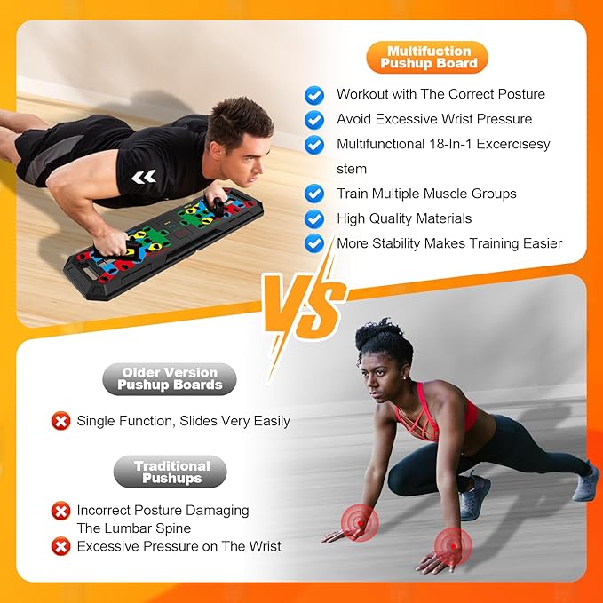 LALAHIGH 25-in-1 4rd Generation Push Up Board - Multi-Functional Foldable Gym System with Resistance Bands, Pilates Bar & Pulleys, Portable Workout Equipment for Men & Women, Chest/Back/Abs Training