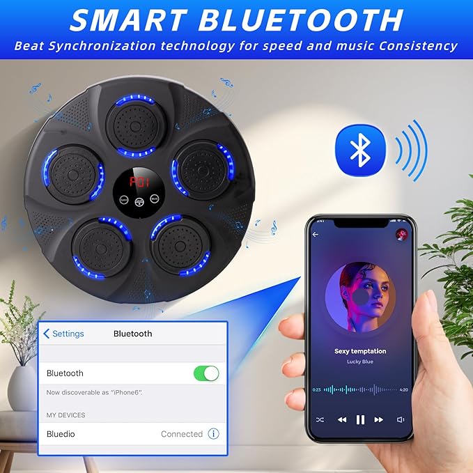 Music Boxing Machine with Boxing Gloves, Wall Mounted Intelligent Bluetooth Music Boxing Trainer, Home, Office and Gym Indoor Electronic Boxing Target Training Punching Equipment with Glove