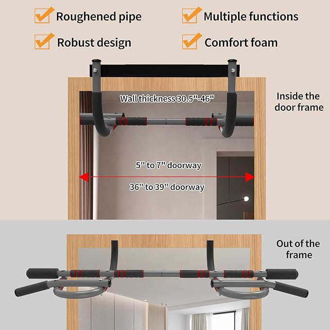 8 & 12-Grip Doorway Pull-Up Bar - Heavy-Duty