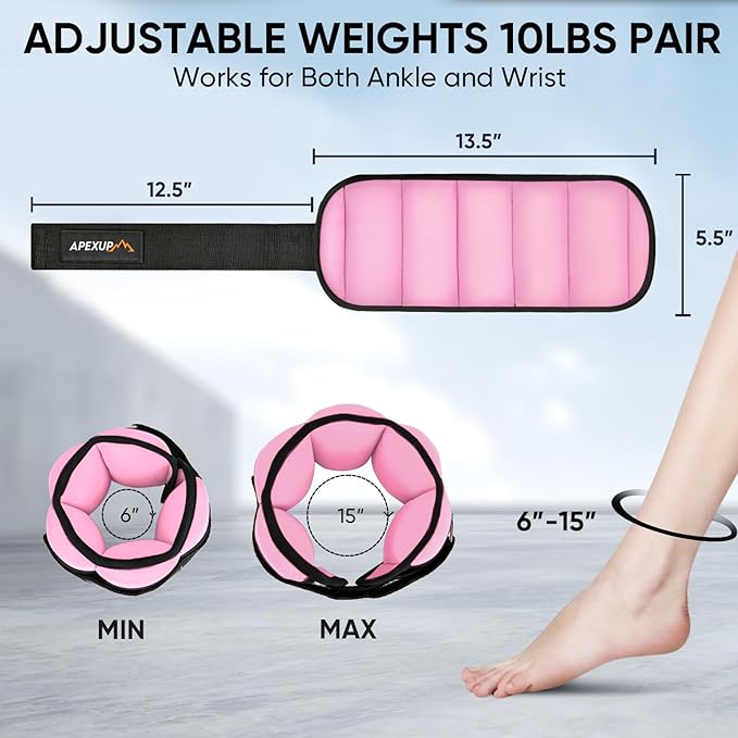 APEXUP 10lbs/Pair Adjustable Ankle Weights for Women and Men