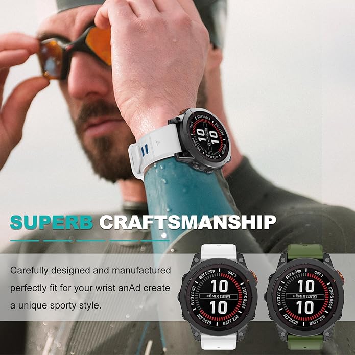 OVERSTEP Compatible with Fenix 7X Bands, 26mm Width Soft Silicone Replacement Strap for Fenix 7X Pro/Fenix 6X/ Fenix 5X/ Fenix 3 Smartwatch