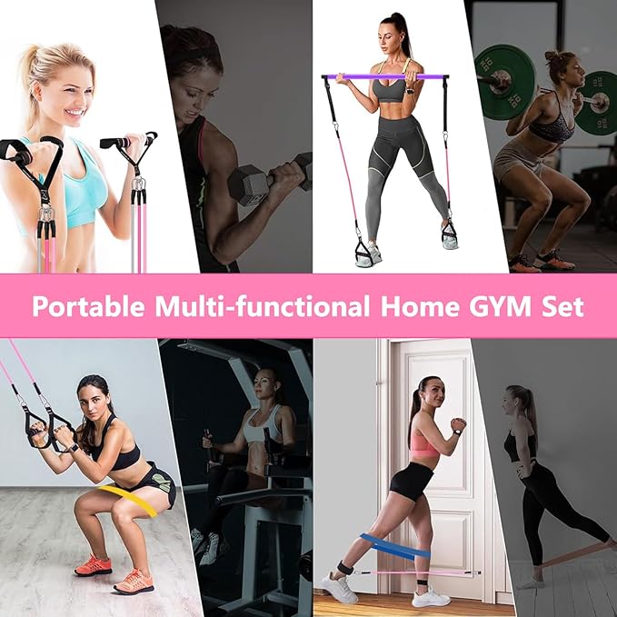 Pilates Bar Kit with Resistance Bands,Pilates Bar with Stackable Bands Workout Equipment for Legs,Hip,Waist and Arm,Exercise Fitness Equipment for Women & Men Home Gym Yoga Pilates