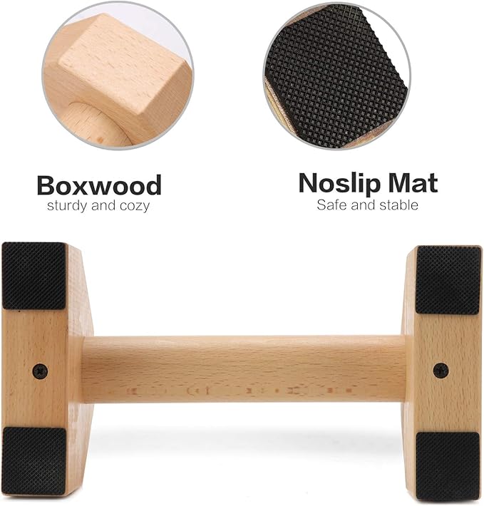 Pushup Stands - Wooden Push Up Bars Gym Gear Equipment with Anti-Slid Mat Workout Solid Exercise Women Men Portable Fitness
