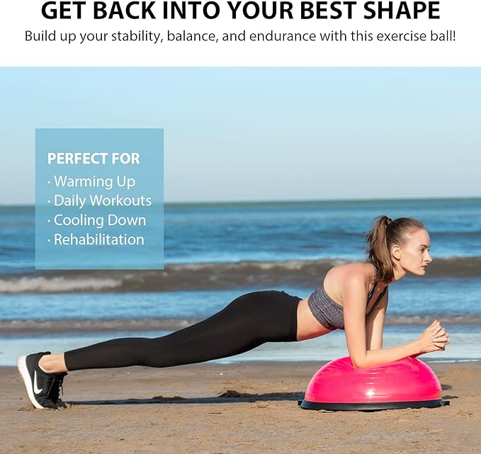 ZELUS Balance Ball Trainer with Resistance Bands and Foot Pump, Inflatable Yoga Ball for Home Gym Workouts, 23 Inch Exercise Half Ball for Balance Training Core Strength Fitness More, 330lb Cap