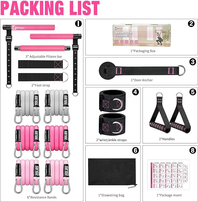 Pilates Bar Kit with Resistance Bands,Pilates Bar with Stackable Bands Workout Equipment for Legs,Hip,Waist and Arm,Exercise Fitness Equipment for Women & Men Home Gym Yoga Pilates