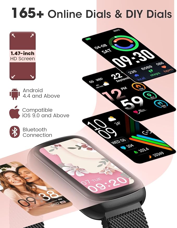 Fitness Tracker, Smart Watches for Women Men with Heart Rate/SpO2/Sleep Monitor, IP68 Waterproof Fitness Watches for Women Men, Step Tracker & Smart Watch for Android iPhone,Pedometer Watch, Gift