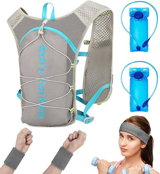 Running Hydration Vest Backpack, Lightweight Water Backpack with 2*2L Leakproof Hydration Bladder+2*Wrist Brace+1*Head Band, Hydration Backpack Running Vest for Hiking Biking Running for Women Men