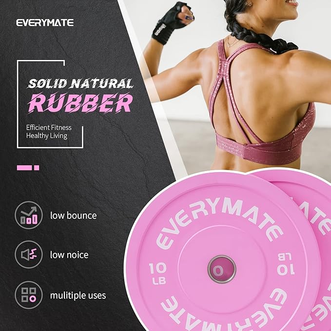 Pink Weight Plates 10LB 15LB 25LB 35LB 45LB Olympic Bumper Plates Grip Weight Plates for Strength Training & Crossfit Steel Inserts Weight Plates Fit 2" Barbells Virgin Rubber Weights