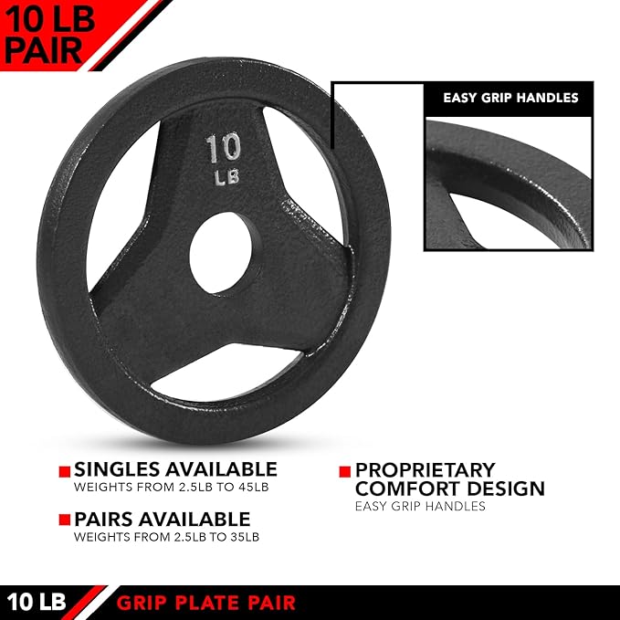 JFIT Olympic 2" Cast Iron Grip Plate OR 2" Rubber Bumper Plates for Barbell - Singles OR Pairs - 6 Weights Available (2.5lbs to 45lbs) Plates for Strength Training, Weightlifting, Bodybuilding