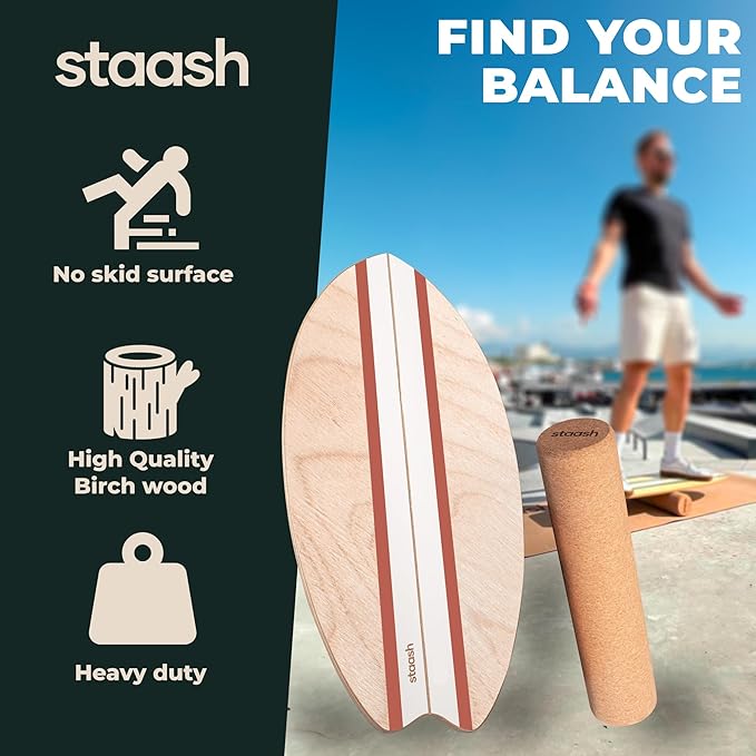 STAASH® Balance Board – Starter (Board + Roller) or Full Kit (w/Mat, Ball & Disc) – Core Balance Trainer for Fitness, Rehab, Surf – Free Coaching Videos