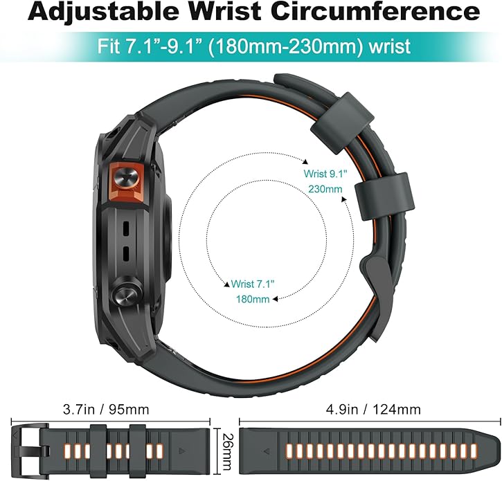 OVERSTEP Compatible with Fenix 7X Bands, 26mm Width Soft Silicone Replacement Strap for Fenix 7X Pro/Fenix 6X/ Fenix 5X/ Fenix 3 Smartwatch