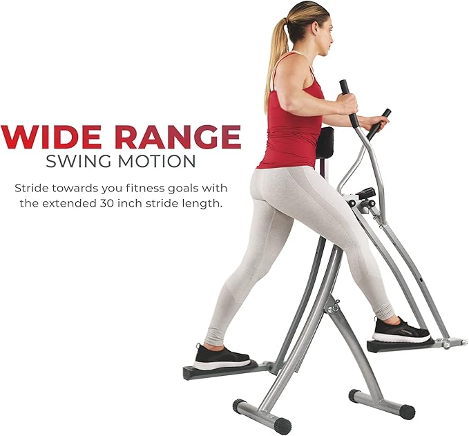 Sunny Health & Fitness Smart Air Walker Elliptical, Low-Impact 30-Inch Stride Home Glider Machine, Senior Cross Trainer for Indoor Cardio Exercise, Free SunnyFit App Bluetooth Connection- SF-E902SMART