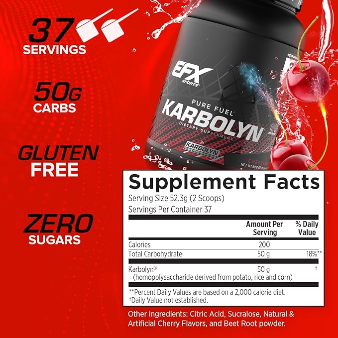 EFX Sports Karbolyn Fuel | Fast-Absorbing Carbohydrate Powder | Carb Load, Sustained Energy, Quick Recovery | Stimulant Free | 37 Servings (Cherry Bomb)