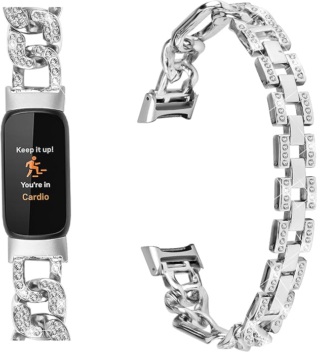 Metal Band Compatible with Fitbit Luxe Bands for Women Shiny Rhinestone Bracelet Strap Adjustable Replacement Bands for Fitbit Luxe Tracker