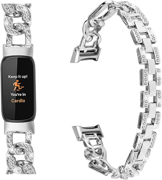 Metal Band Compatible with Fitbit Luxe Bands for Women Shiny Rhinestone Bracelet Strap Adjustable Replacement Bands for Fitbit Luxe Tracker