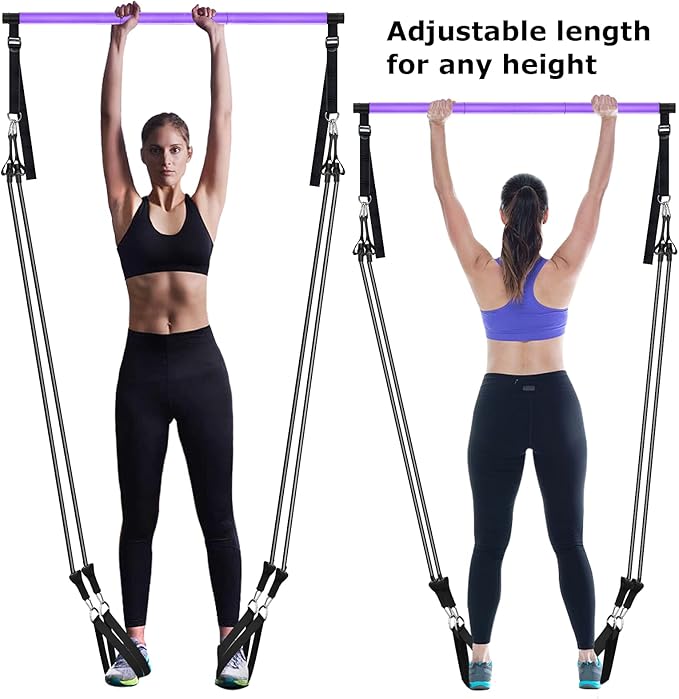 Pilates Bar Kit with Resistance Bands,Pilates Bar with Stackable Bands Workout Equipment for Legs,Hip,Waist and Arm,Exercise Fitness Equipment for Women & Men Home Gym Yoga Pilates
