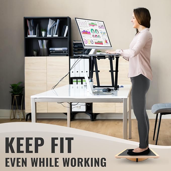 Professional Balance Board for Adults - Anti-Slip 350LBS Wobble Board for Physical Therapy, Standing Desk, Core Strength - Wooden Rocker Board