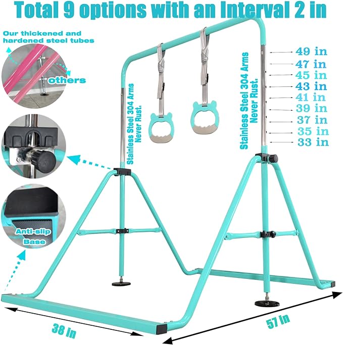 PreGymnastic Updated Folding Gymnastics Bar with Rings 3-10, Gymnastic